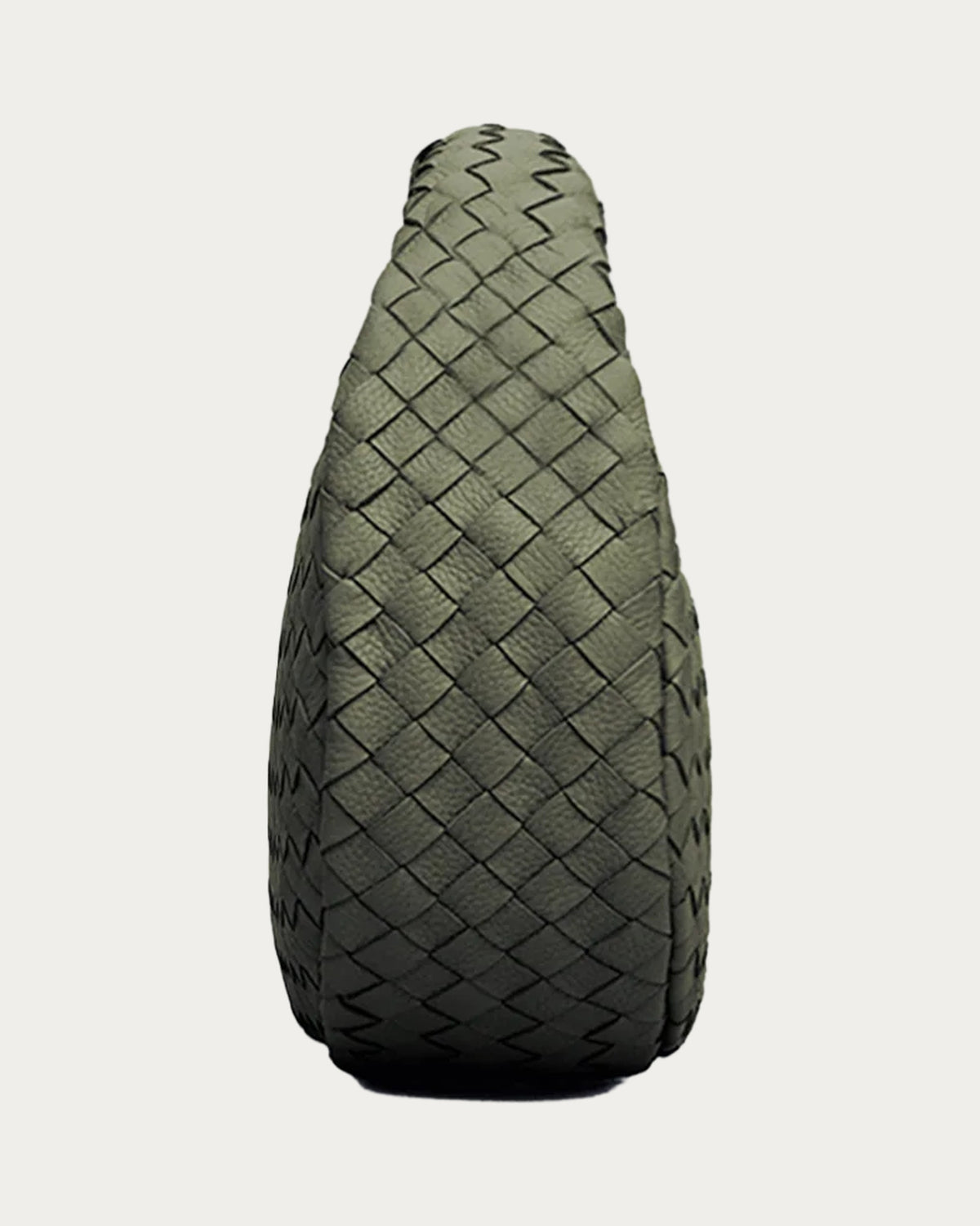 ALEO Laluna Mini Woven Shoulder Bag in Olive, side profile, on soft stone background