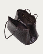 ALEO Romy Woven Tote in Crema, view from above showing the open top, interior lining and zip pocket