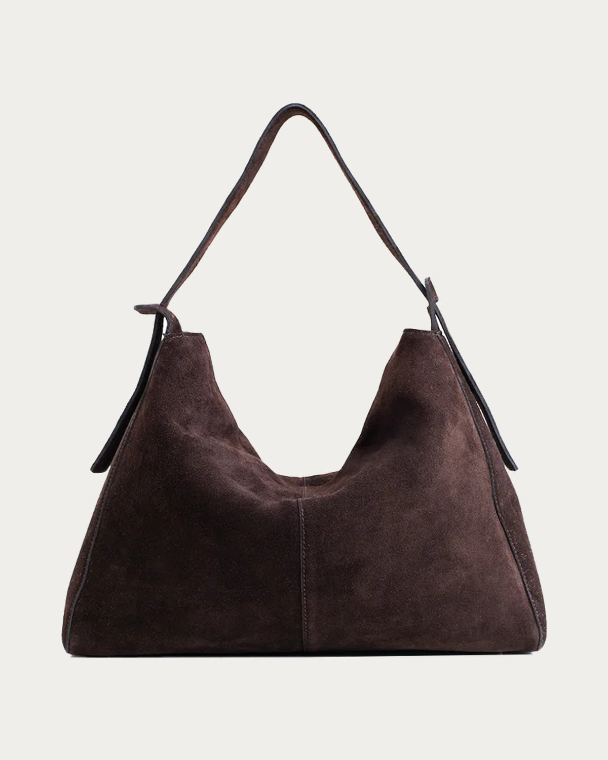 ALEO Shiloh Suede Shoulder Bag in Crema, front view on soft stone background