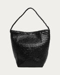 ALEO Toka Woven Tote in Black, front view on soft stone background