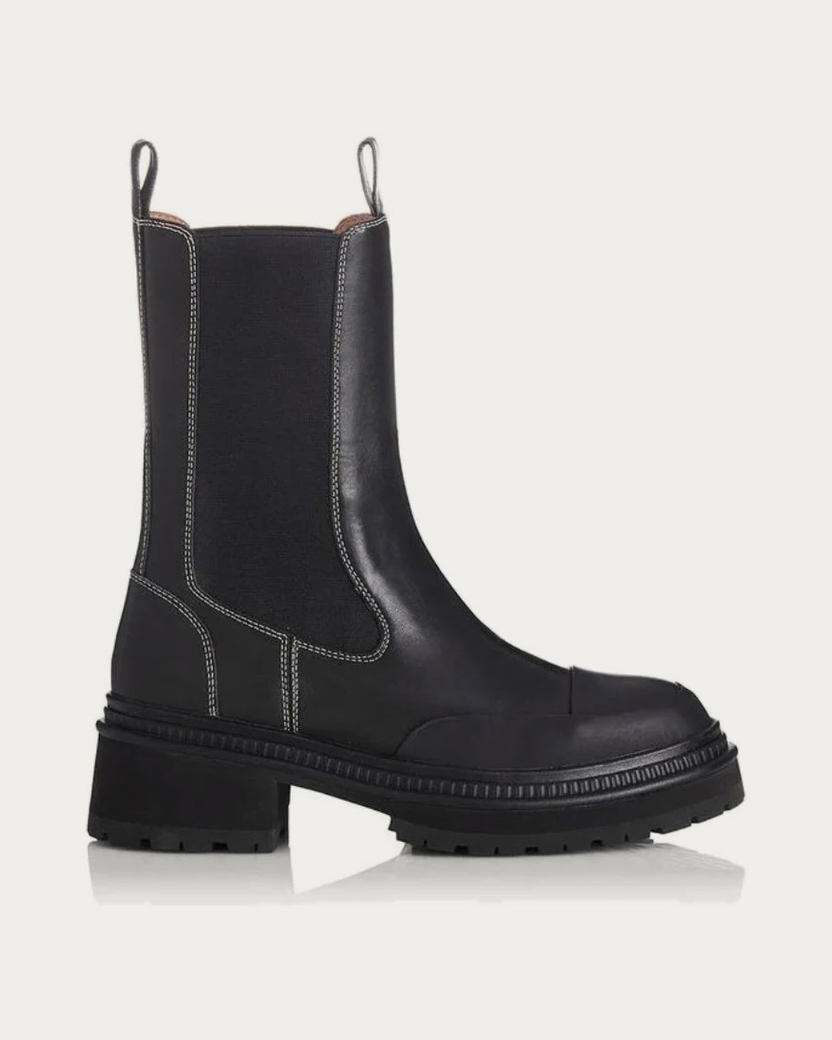 Alias Mae Electra black leather Chelsea boot with contrast stitching, side profile