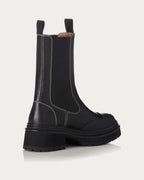 Alias Mae Electra black leather Chelsea boot, angled back view showing elastic gusset