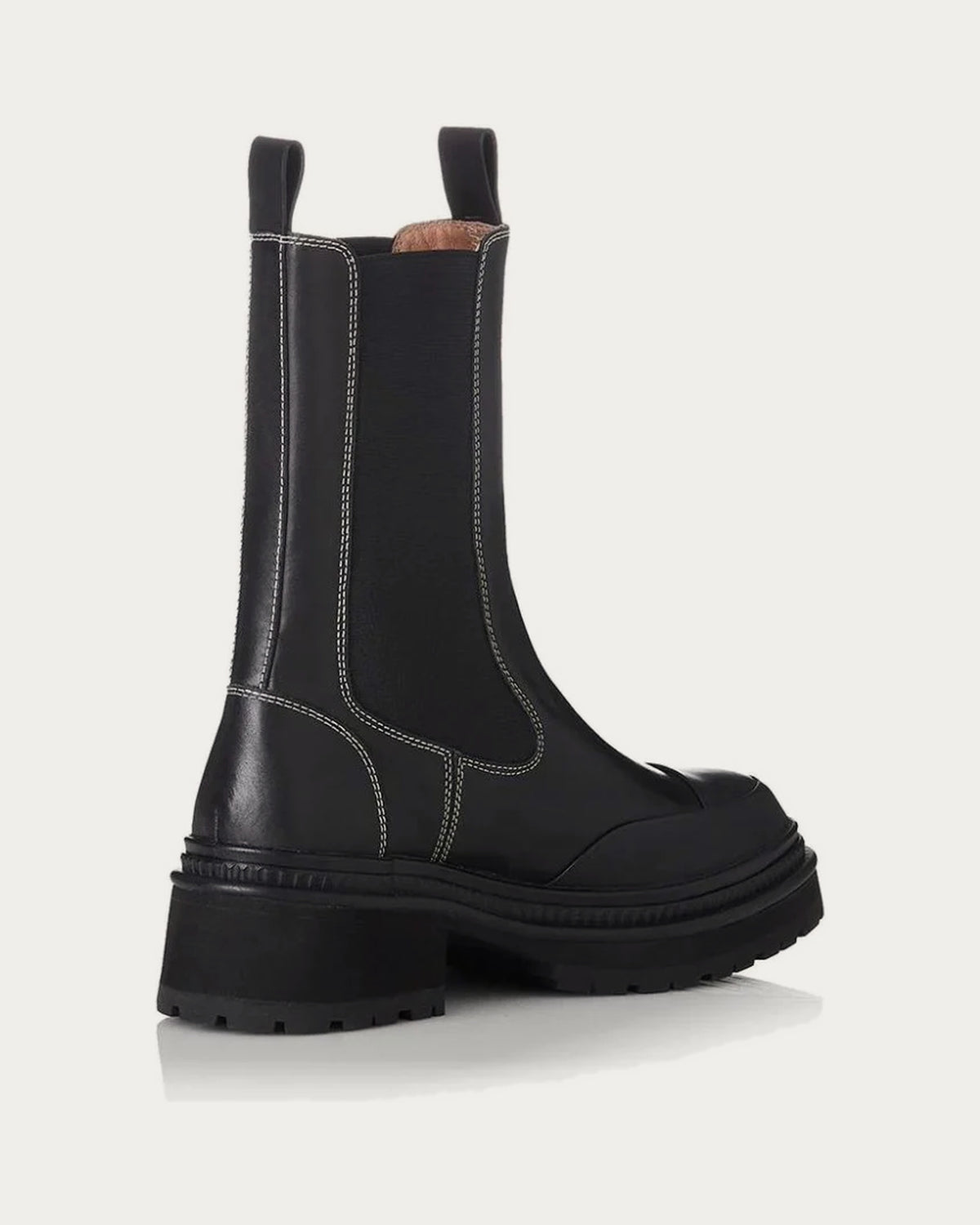 Alias Mae Electra black leather Chelsea boot, angled back view showing elastic gusset