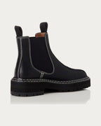Alias Mae Rome black leather ankle boot, angled back view showing elastic gusset