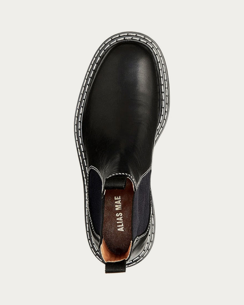 Top view of Alias Mae Rome black leather ankle boot showing branded insole