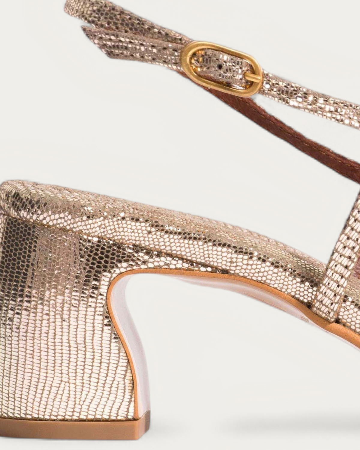 Anonymous Copenhagen Briddie 50 Platino Metallic Lizard Slingback Sandal, heel detail