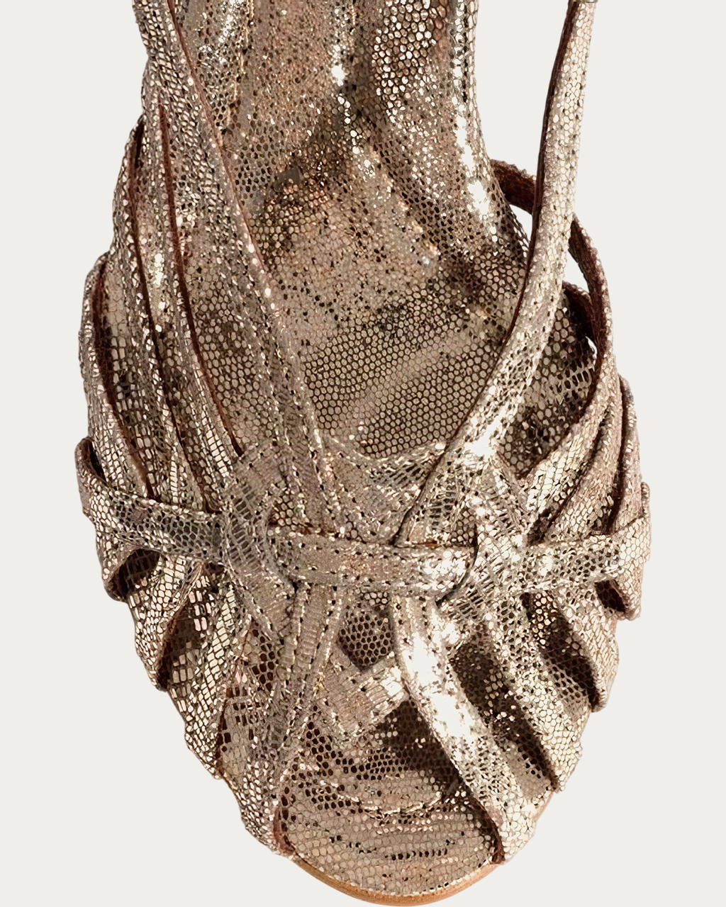 Anonymous Copenhagen Briddie 50 Platino Metallic Lizard Slingback Sandal, strap and toe close-up