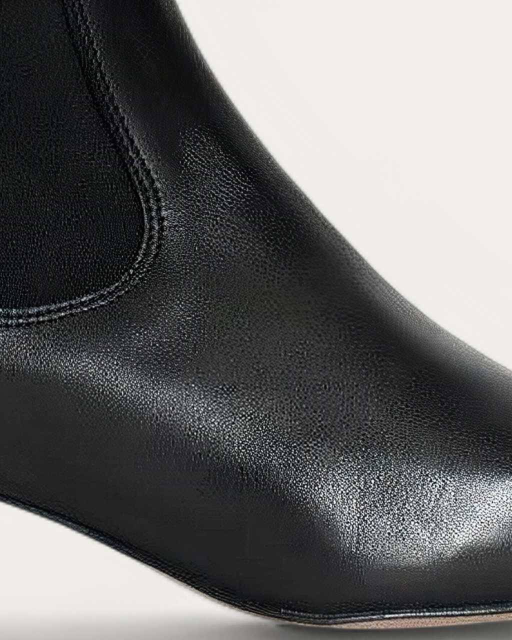 Anonymous Copenhagen Gaby 40 Black Leather Ankle Boot with Elastic, upper detail