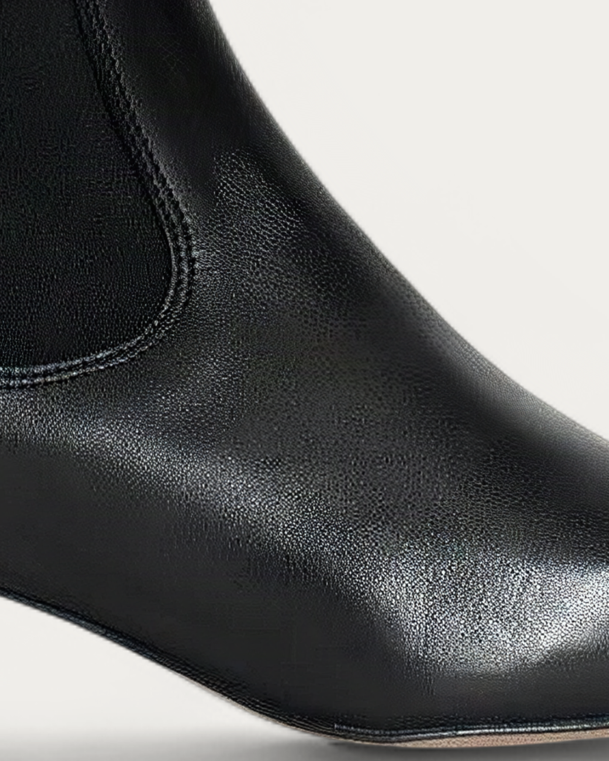 Anonymous Copenhagen Gaby 40 Black Leather Ankle Boot with Elastic, upper detail