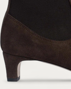Anonymous Copenhagen Gaby 40 Coffee Brown Suede Ankle Boot with Elastic, heel detail