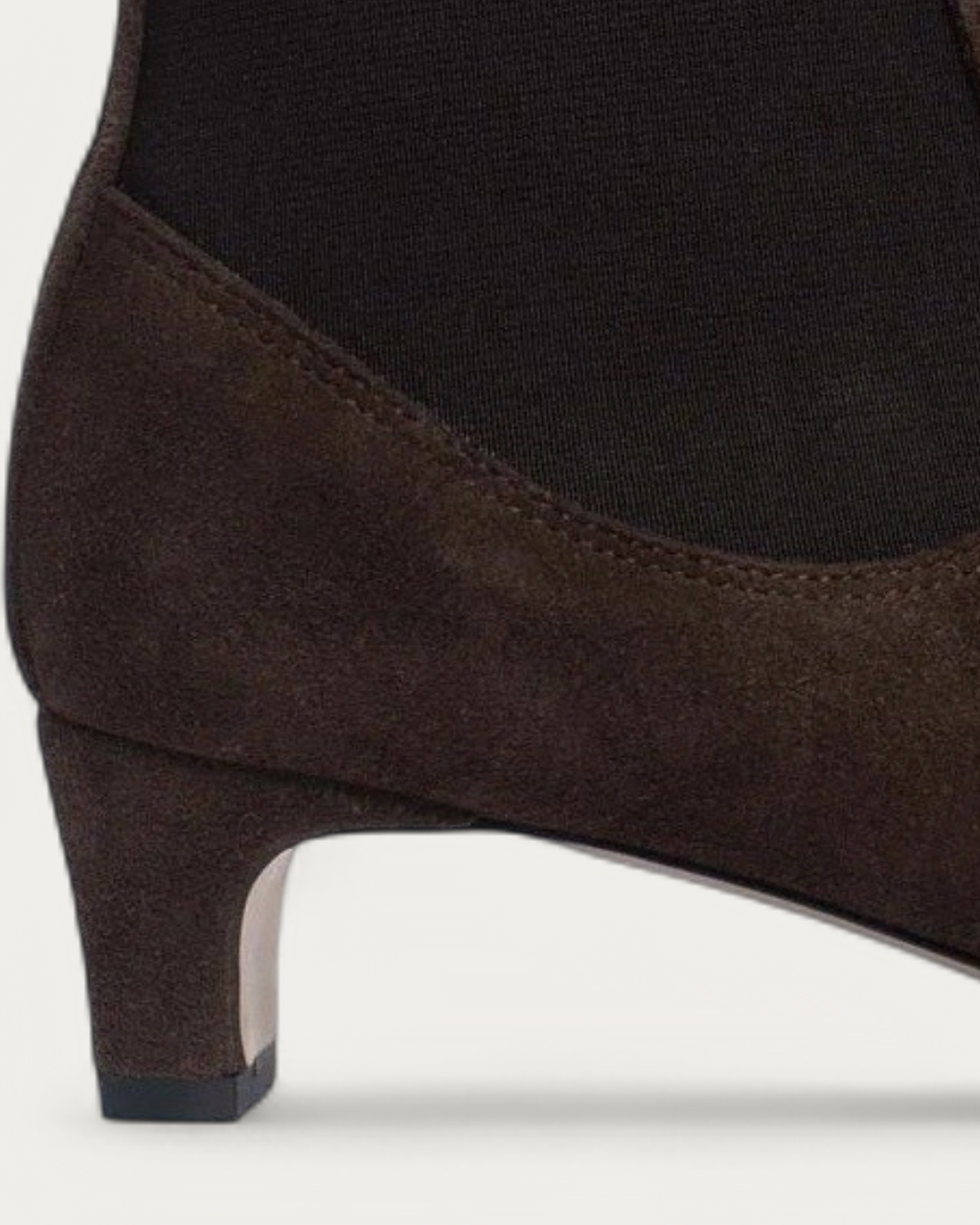 Anonymous Copenhagen Gaby 40 Coffee Brown Suede Ankle Boot with Elastic, heel detail