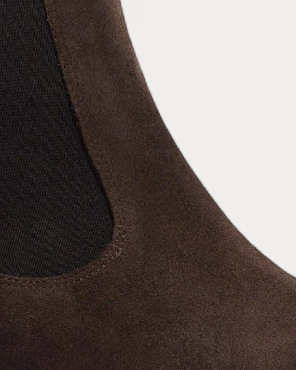 Anonymous Copenhagen Gaby 40 Coffee Brown Suede Ankle Boot with Elastic, upper detail