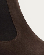 Anonymous Copenhagen Gaby 40 Coffee Brown Suede Ankle Boot with Elastic, upper detail