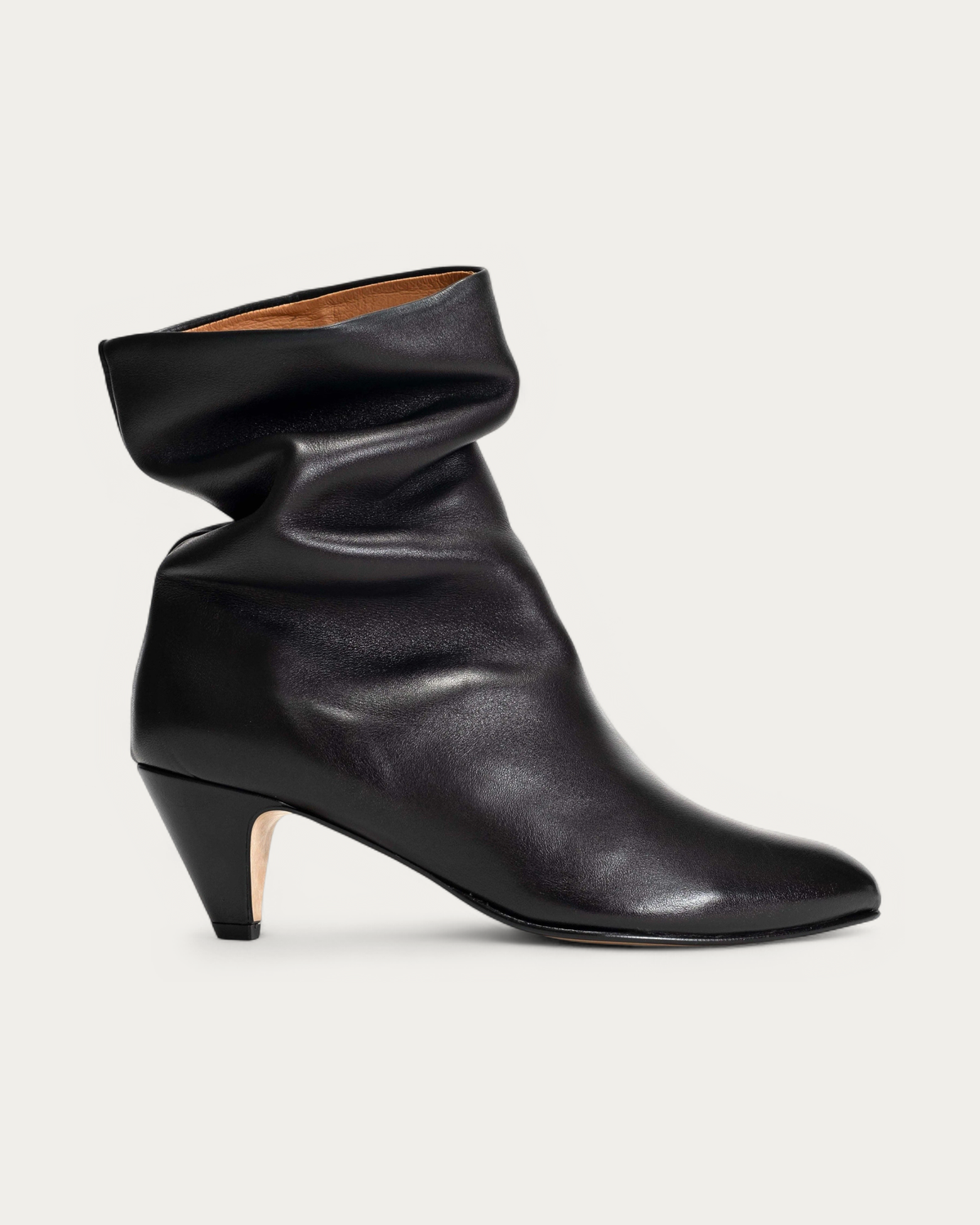 Anonymous Copenhagen Vully 50 Black Leather Stiletto Ankle Boot, side profile