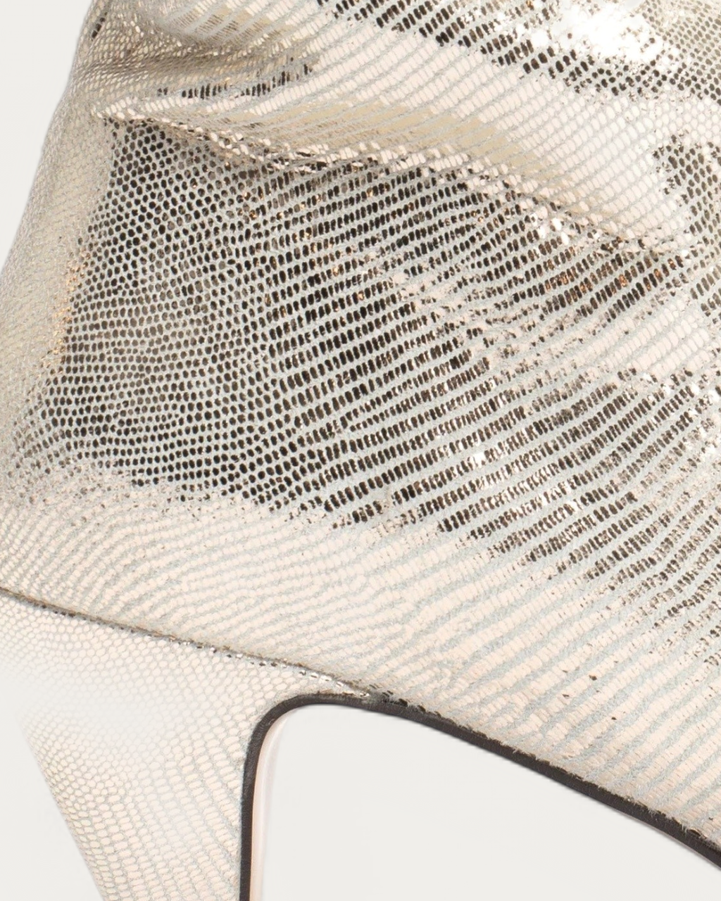 Anonymous Copenhagen Vully 50 Cracked Champagne Metallic Stiletto Ankle Boot, heel detail