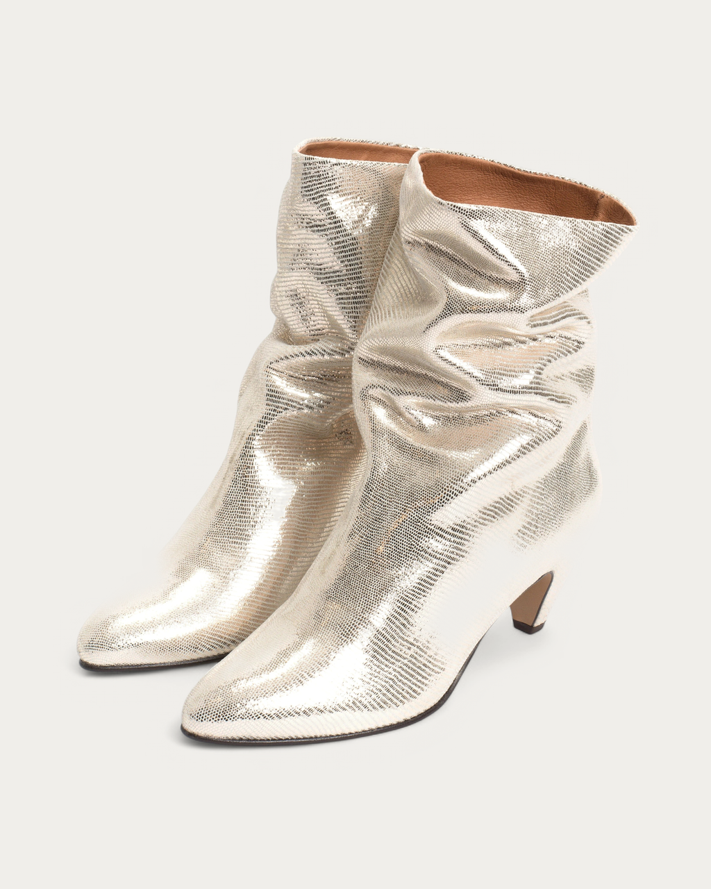 Anonymous Copenhagen Vully 50 Cracked Champagne Metallic Stiletto Ankle Boot, pair view