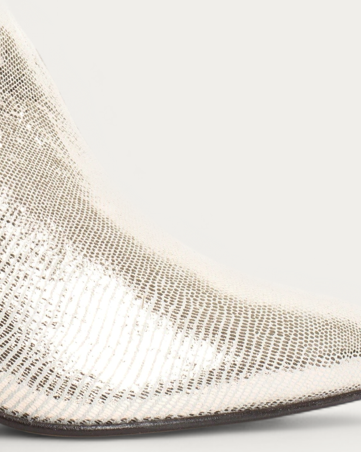 Anonymous Copenhagen Vully 50 Cracked Champagne Metallic Stiletto Ankle Boot, toe detail