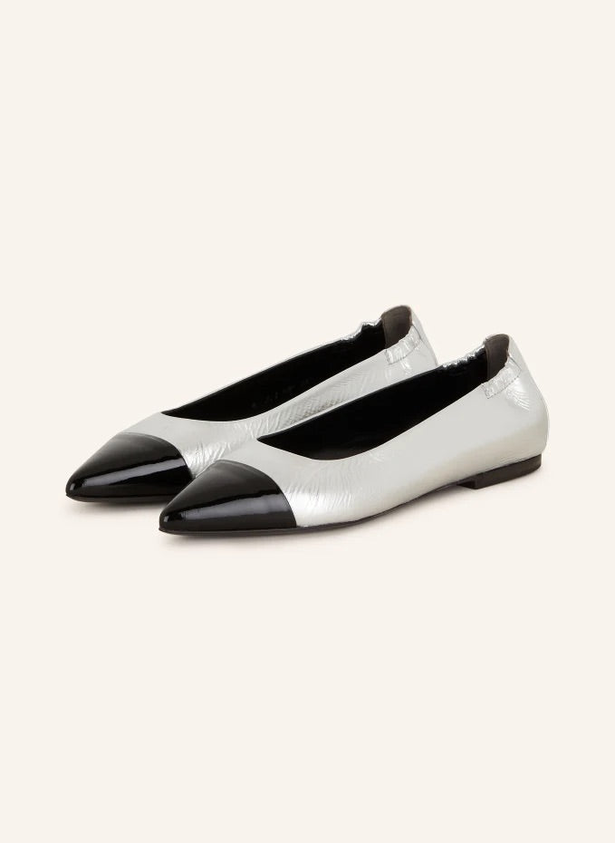 Silver Pump With Patent Toe Detail