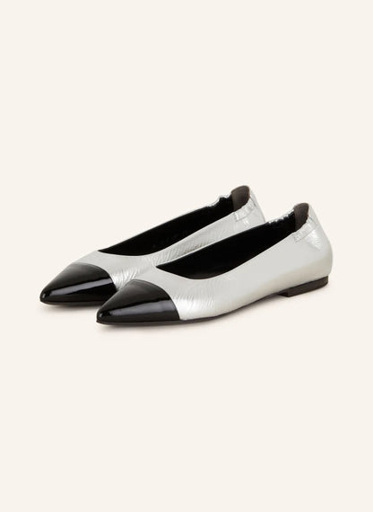 Silver Pump With Patent Toe Detail