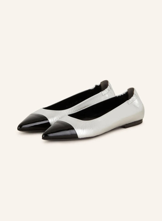 Silver Pump With Patent Toe Detail