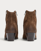 Back view of Amari Shoes & Fashion Cork Ash Fame mid-heel western boots in distressed mink leather.