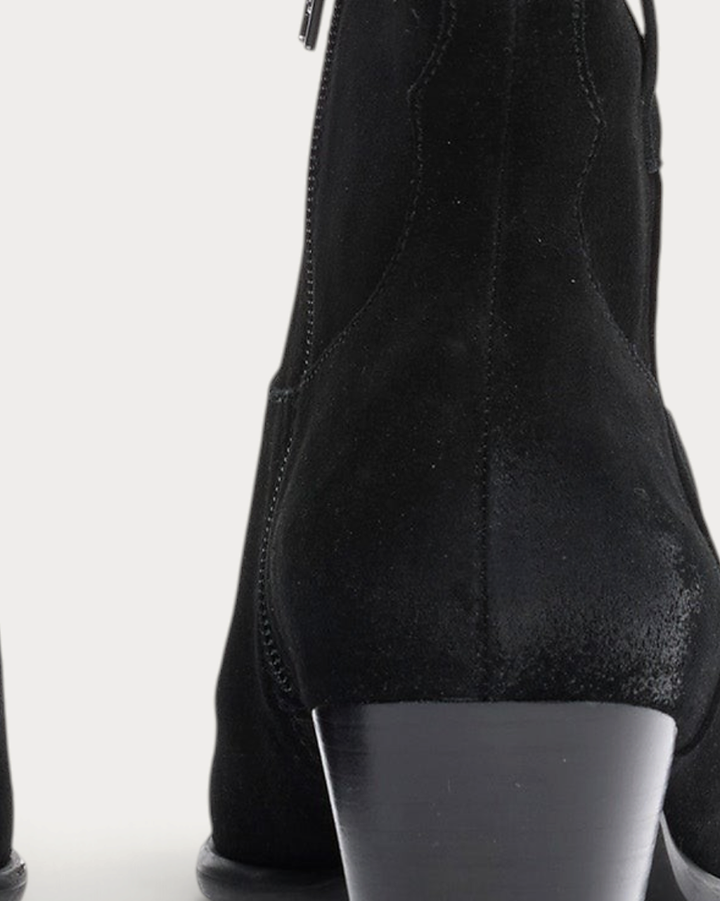 Ash Fame mid heel boot in suede black - back zip detail