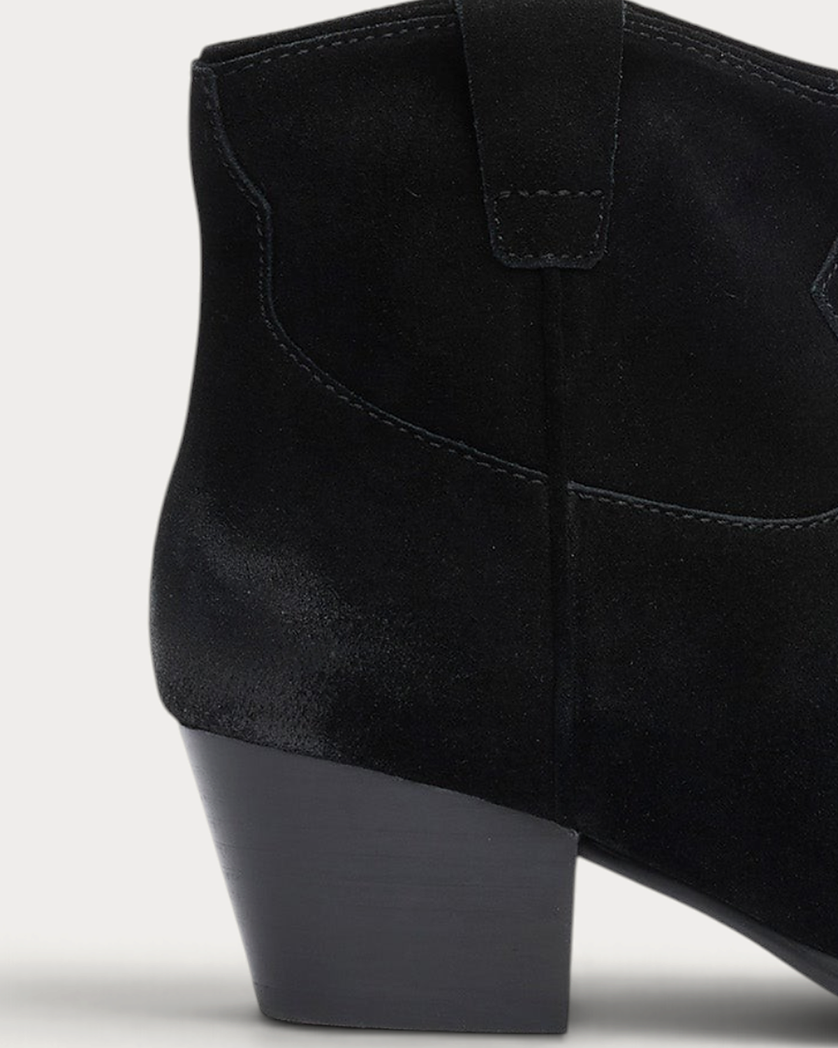 Ash Fame mid heel boot in suede black - pull tab detail