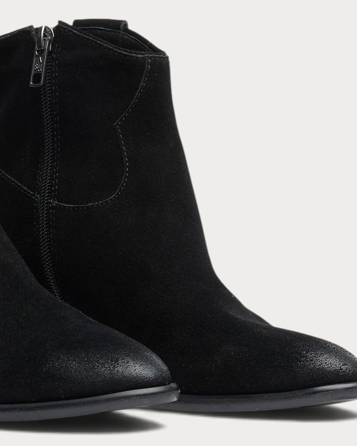 Ash Fame mid heel boot in suede black - side zip detail