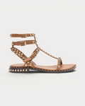 Amari Shoes & Fashion Cork cinnamon brown gladiator sandals with gold stud embellishments and triple buckle straps.