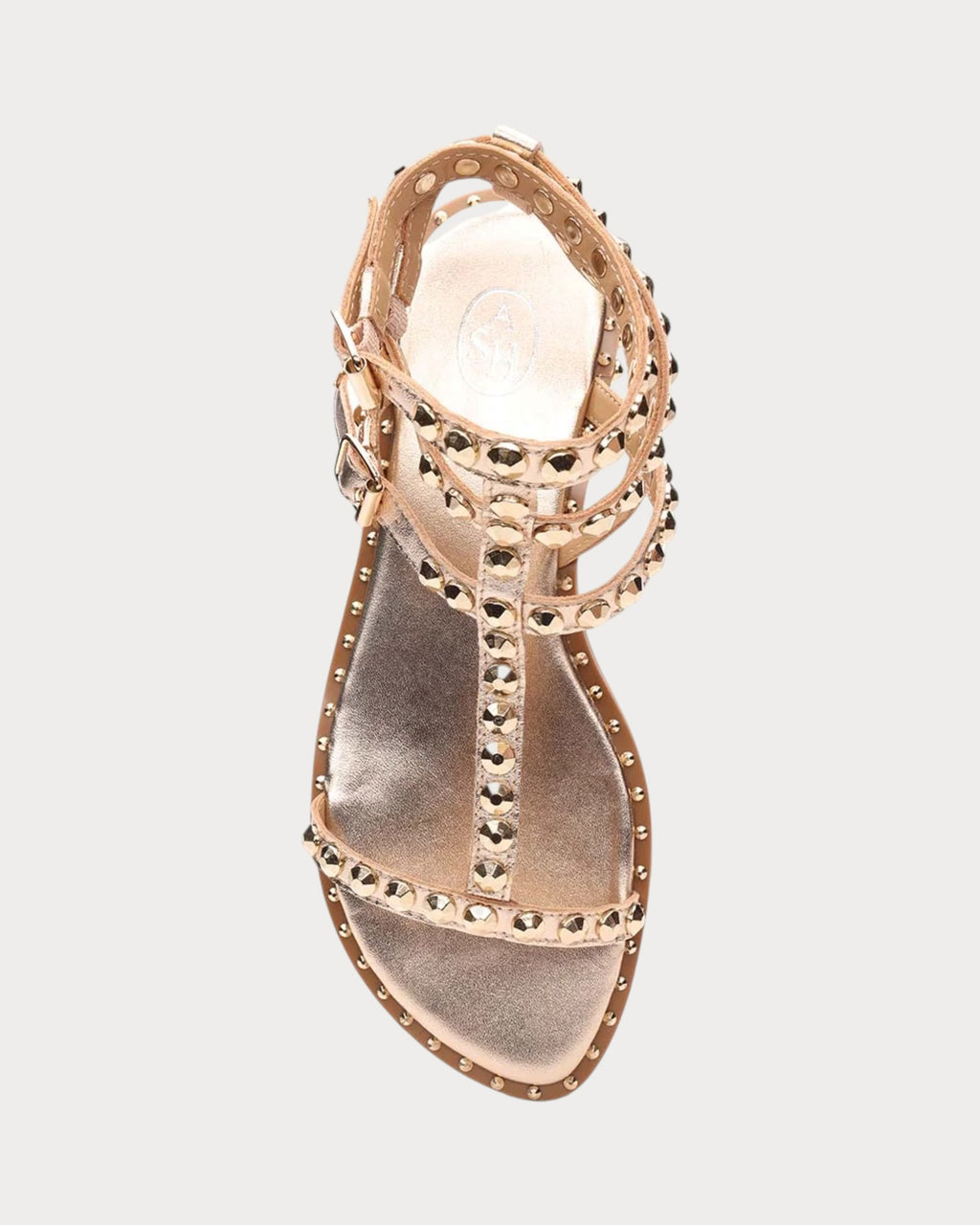 Ash Gladiator studded sandal in Luxor gold - top view