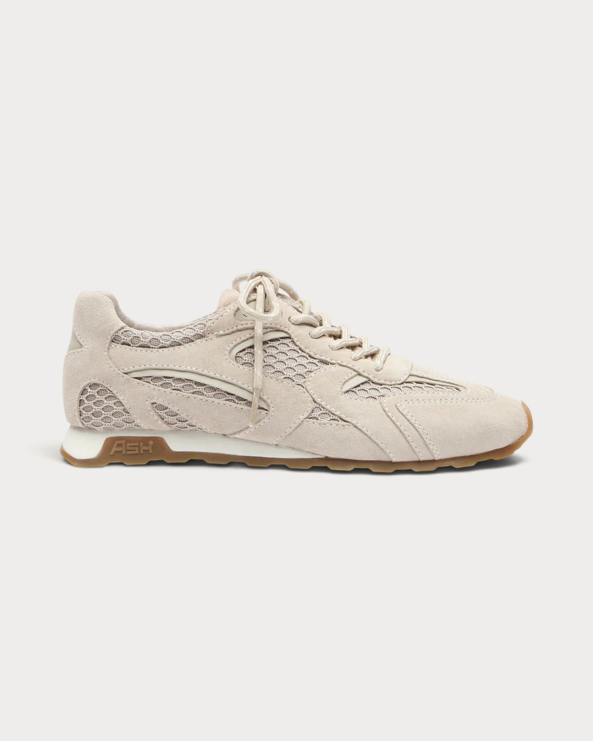 Amari Shoes & Fashion Cork Kasar beige suede and mesh sneaker with lace-up closure and gum rubber sole