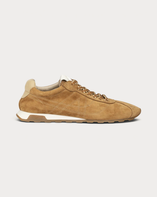 Amari Shoes & Fashion Cork Kill Bill sneaker in cognac suede with a white midsole and patterned laces
