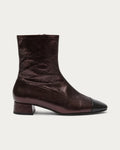 Augusta Laurie chocolate metallic leather ankle boot, side profile