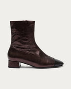 Augusta Laurie chocolate metallic leather ankle boot, side profile