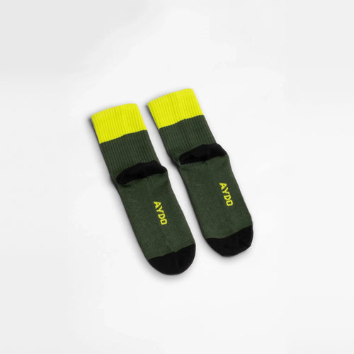 Aydo Studios Altai Route Verdant Pulse socks, overhead flat lay
