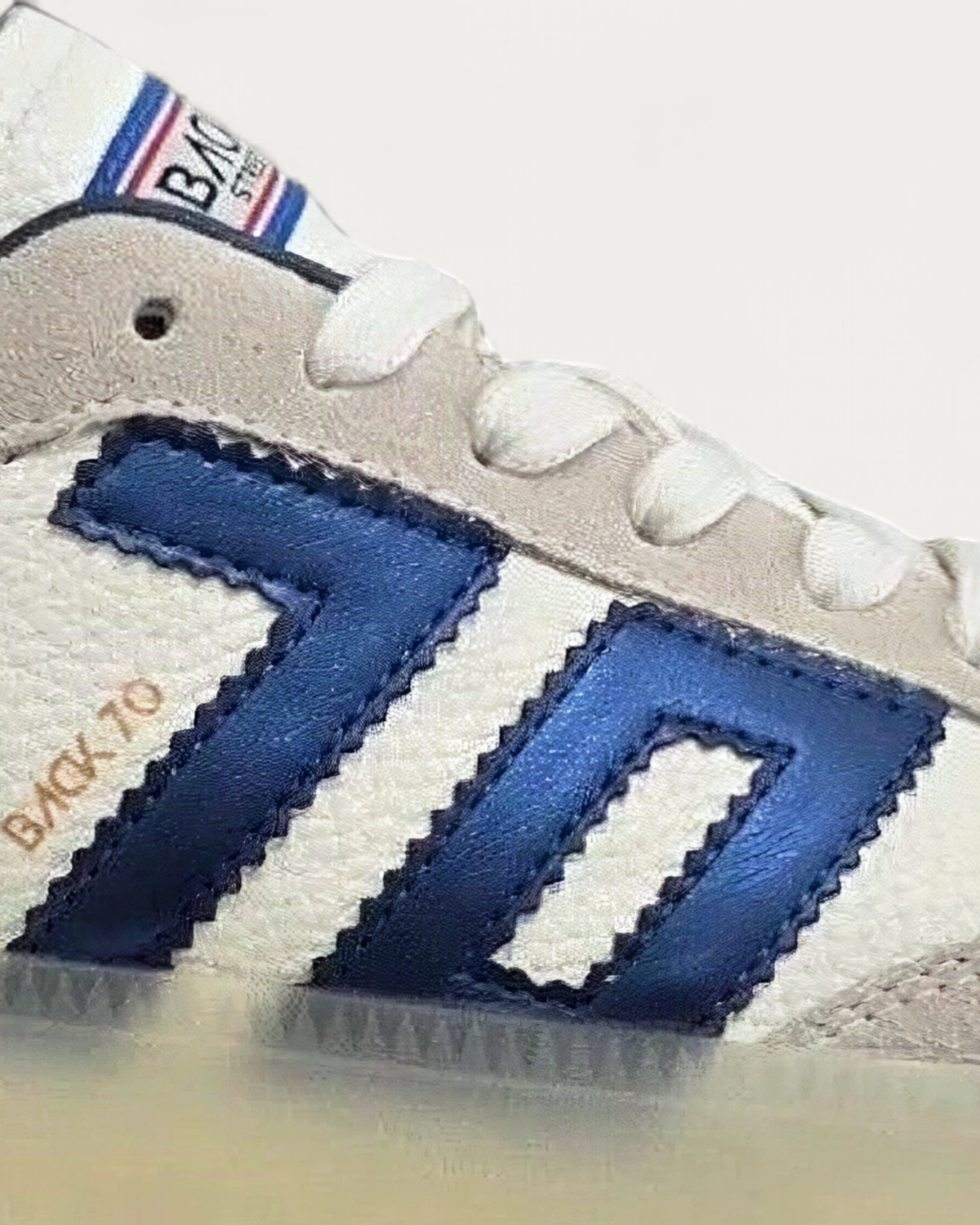 BACK70 Boston Ice White and Metallic Blue Sneaker, upper detail