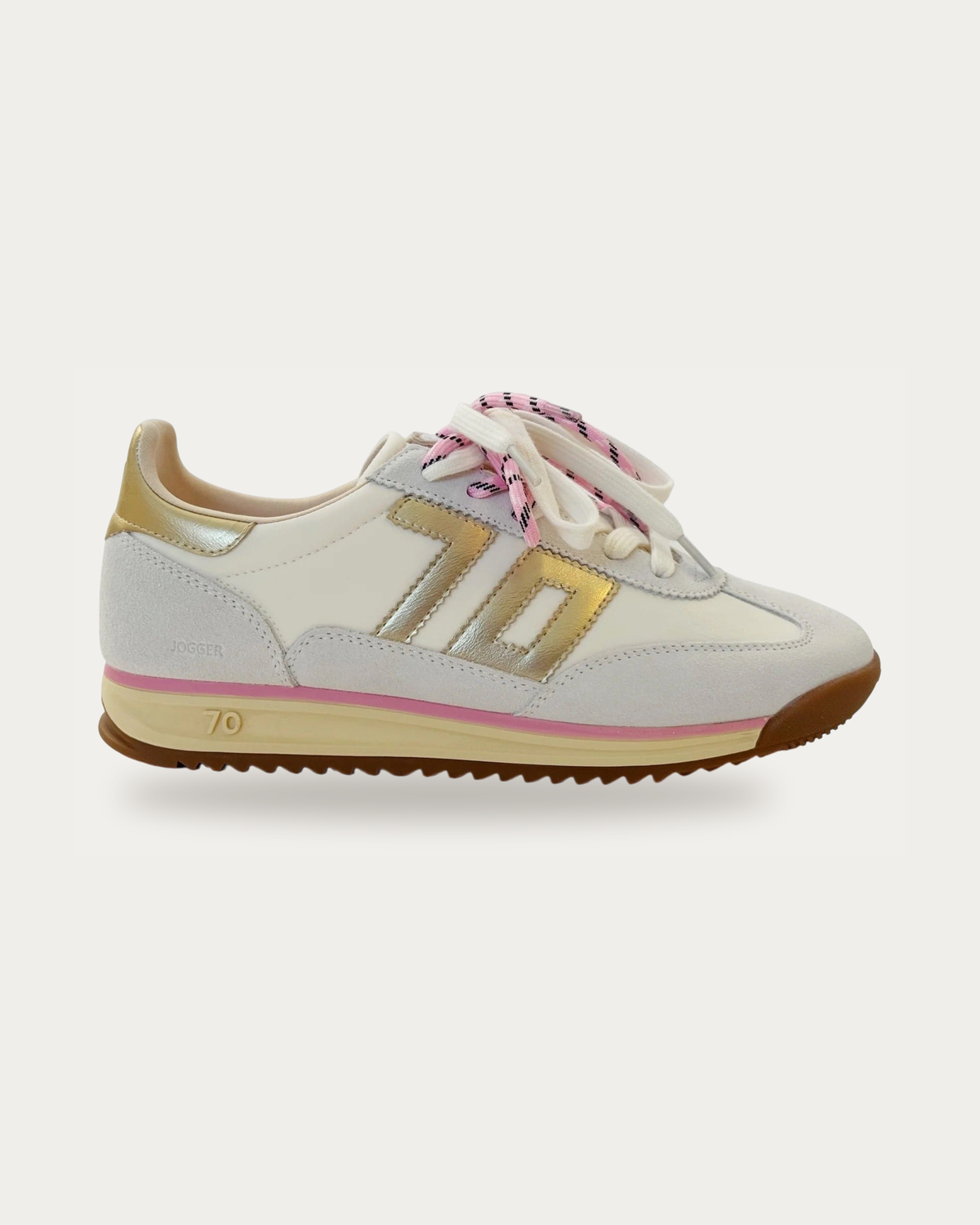 BACK70 Jogger Double Lace Nylon White Sneaker, side profile