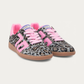 BACK70 Leo Pink Leopard Print Sneaker, three-quarter view