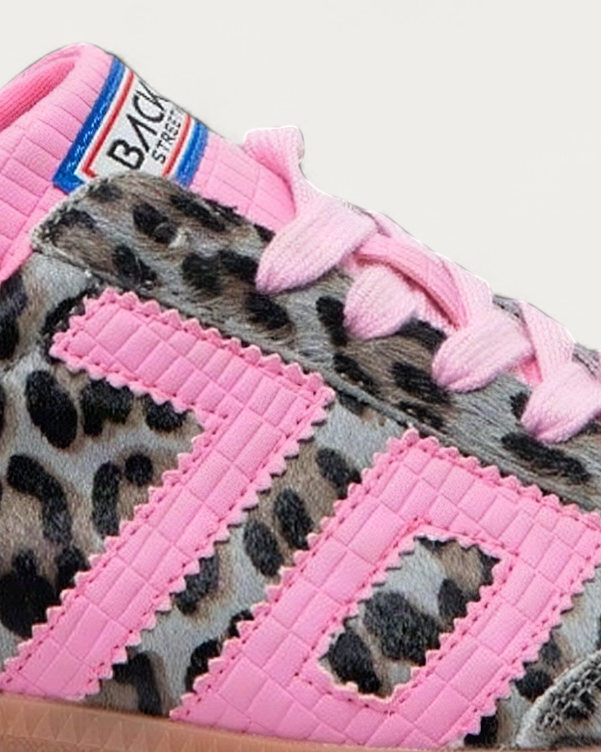 BACK70 Leo Pink Leopard Print Sneaker, upper detail