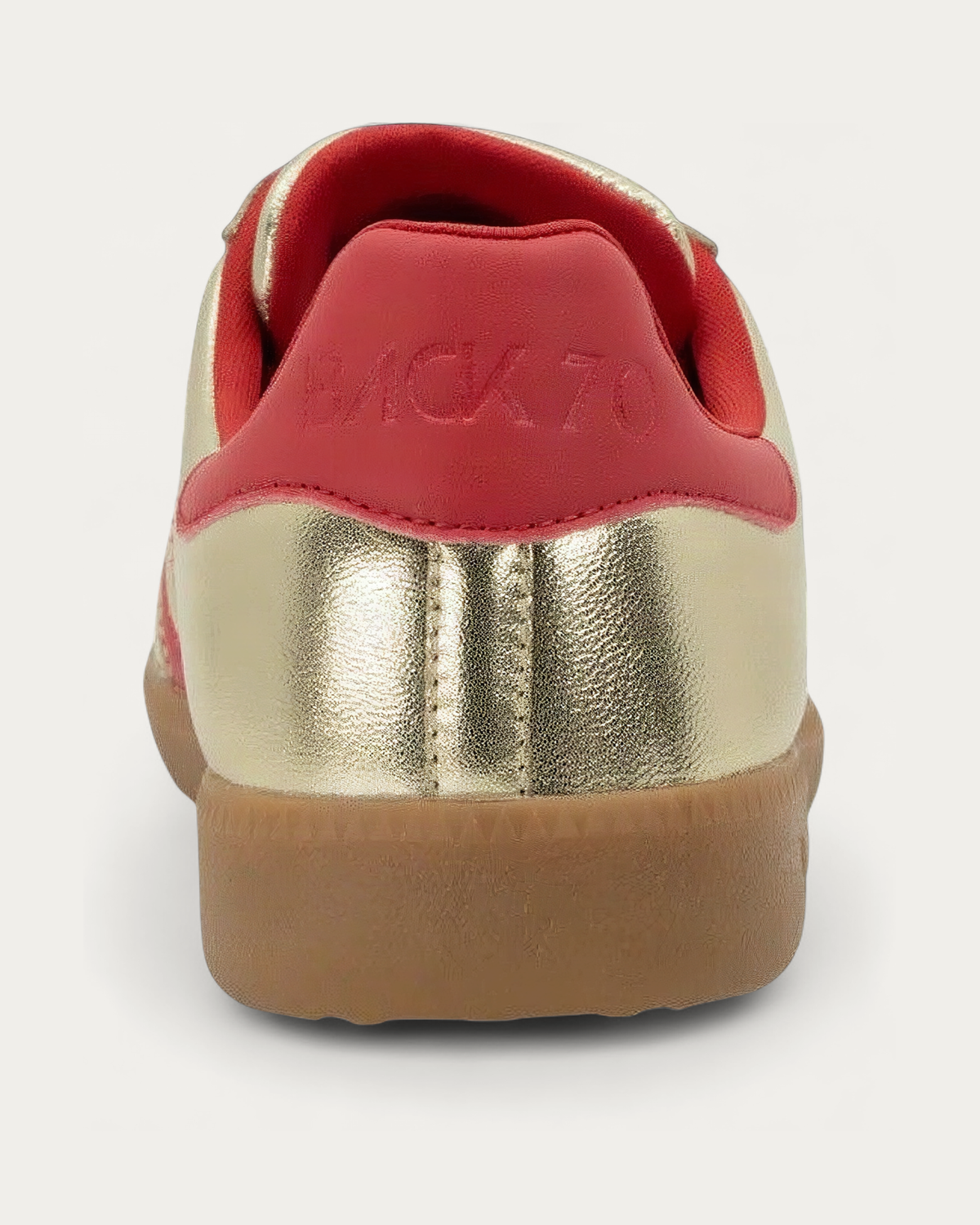 BACK70 Metallic Nappa Gold and Red Sneaker, back view