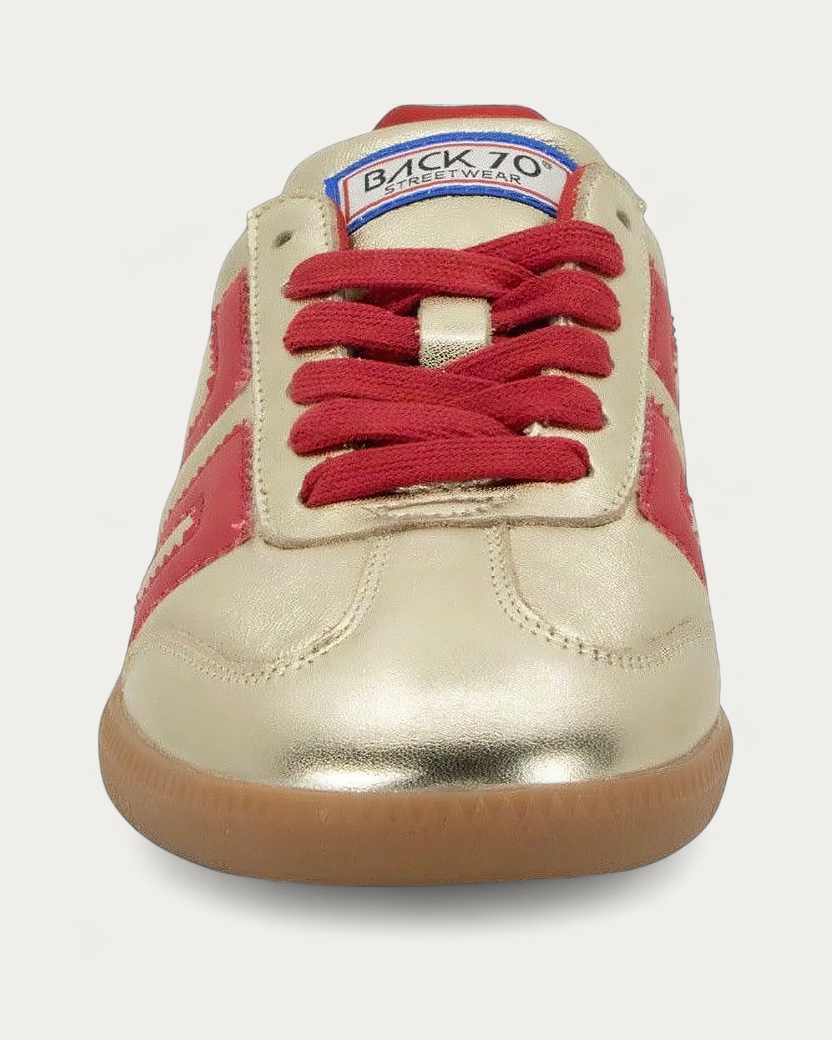 BACK70 Metallic Nappa Gold and Red Sneaker, front view