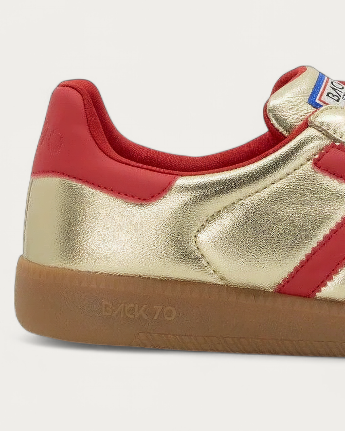 BACK70 Metallic Nappa Gold and Red Sneaker, heel detail
