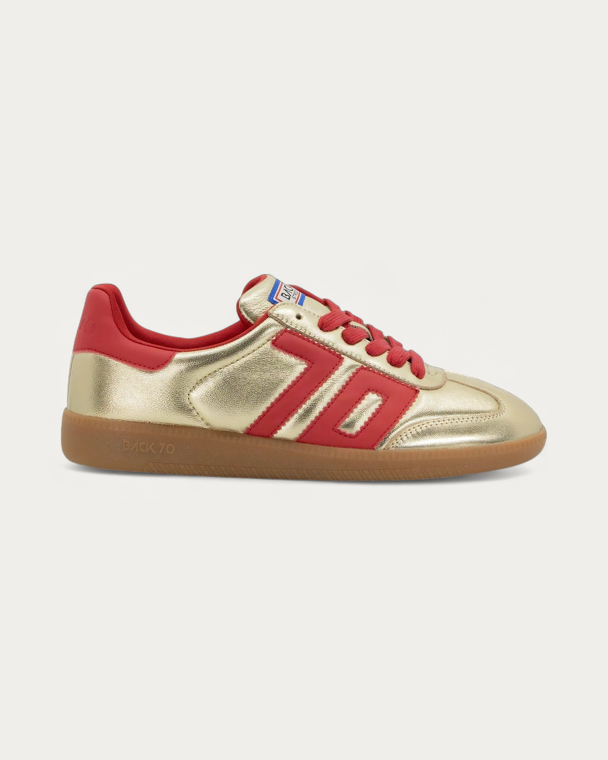 BACK70 Metallic Nappa Gold and Red Sneaker, side profile