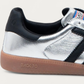 BACK70 Metallic Nappa Silver and Black Sneaker, heel detail