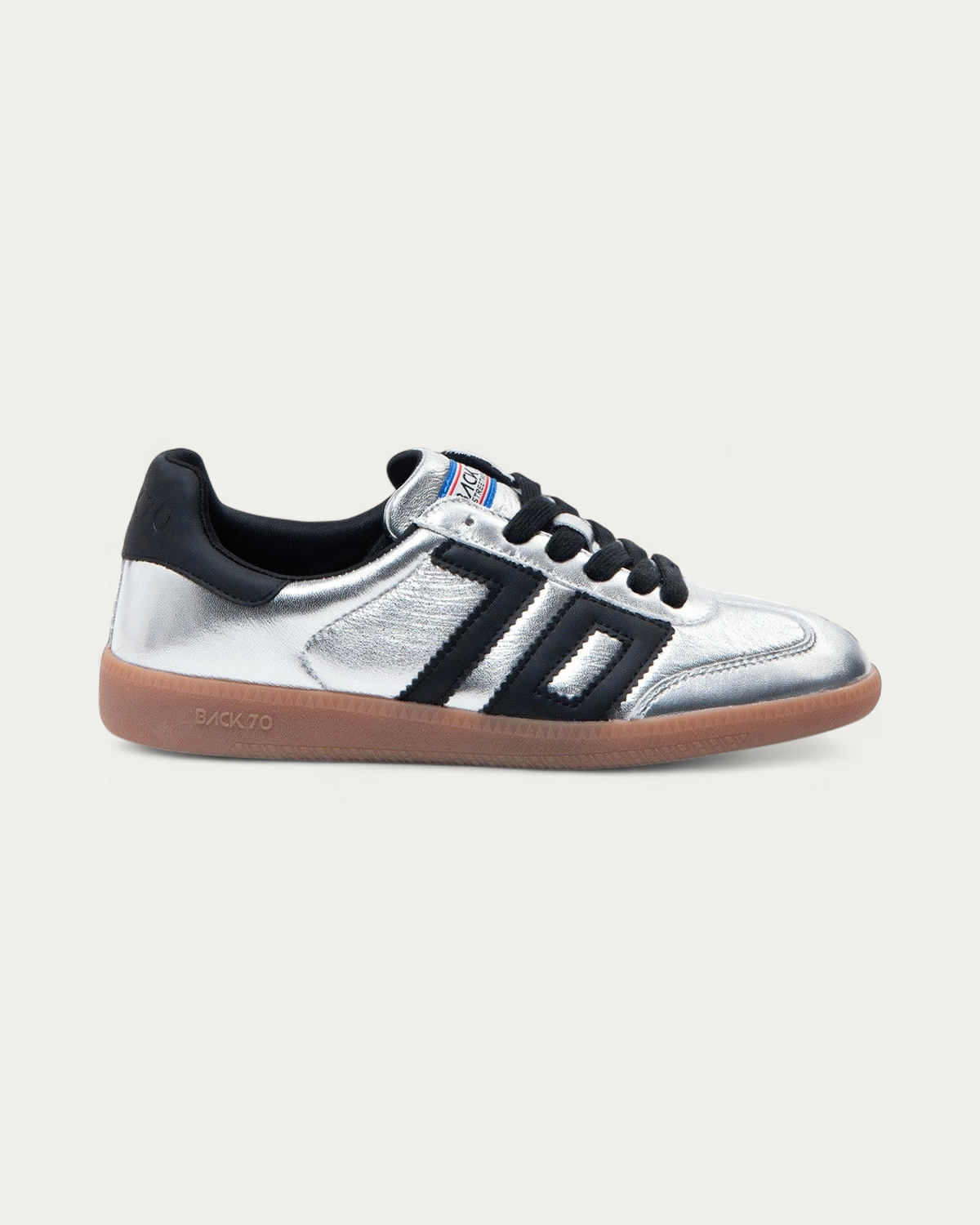 BACK70 Metallic Nappa Silver and Black Sneaker, side profile