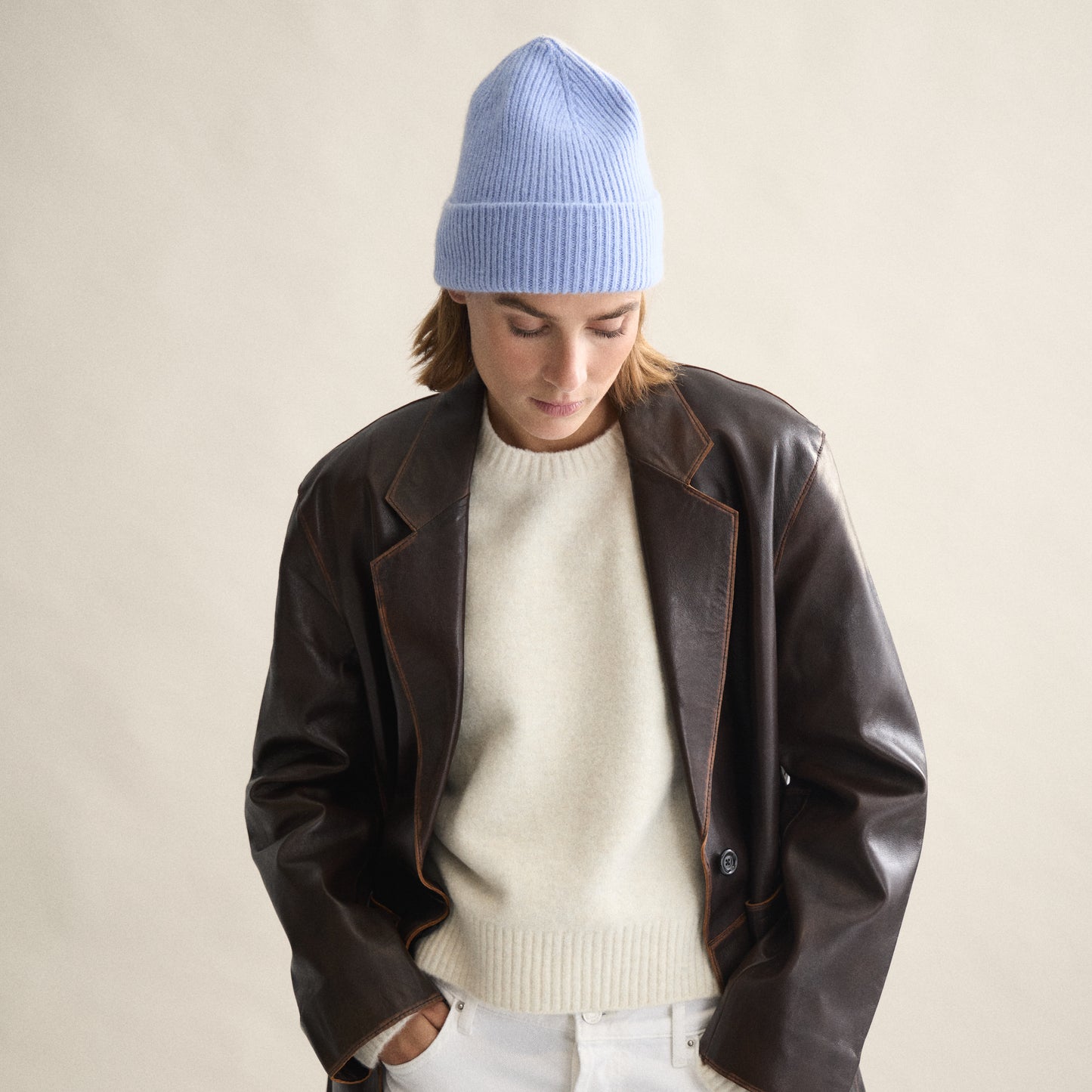 Ribbed Beanie In Light Blue Sky