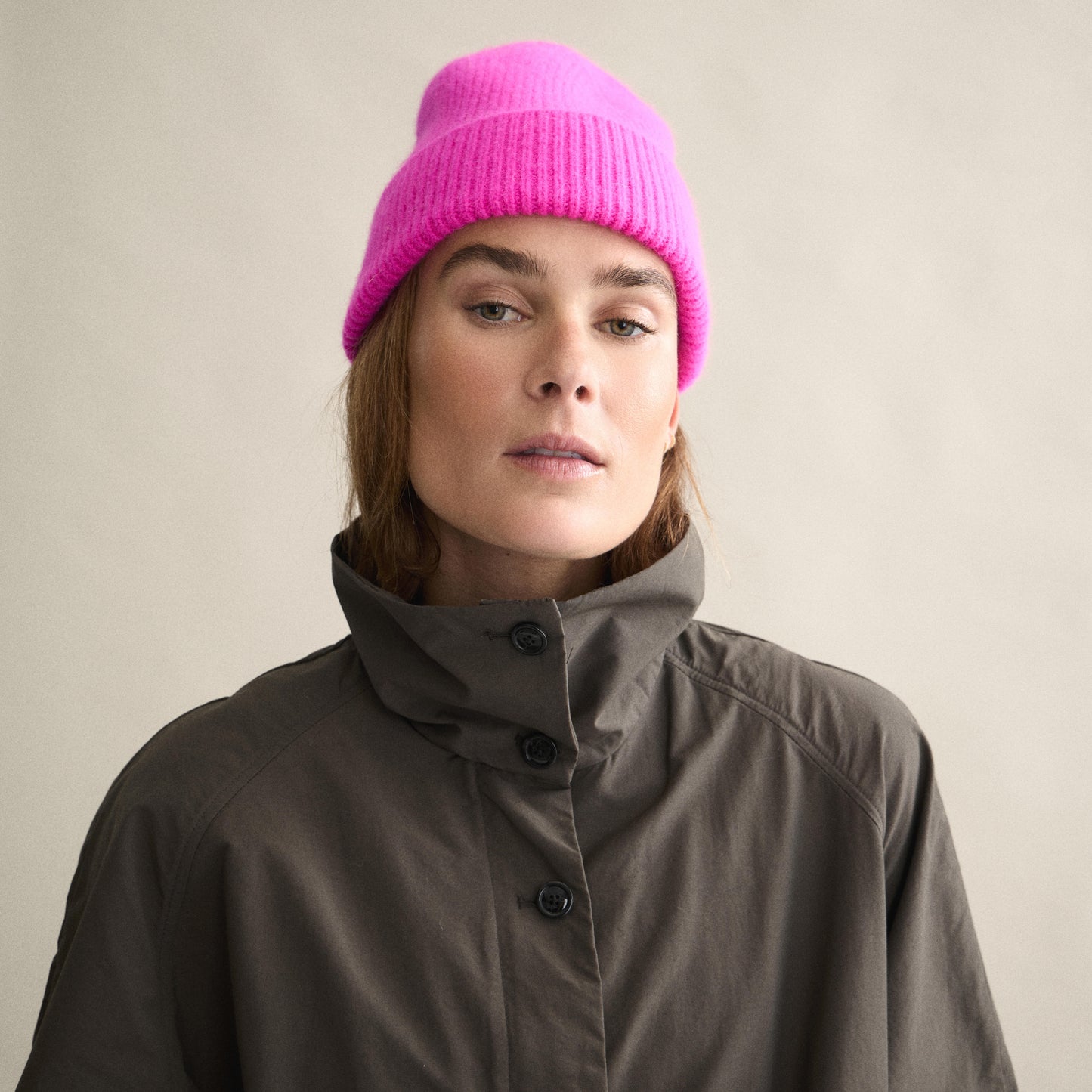 Ribbed Beanie In Poppy Pink