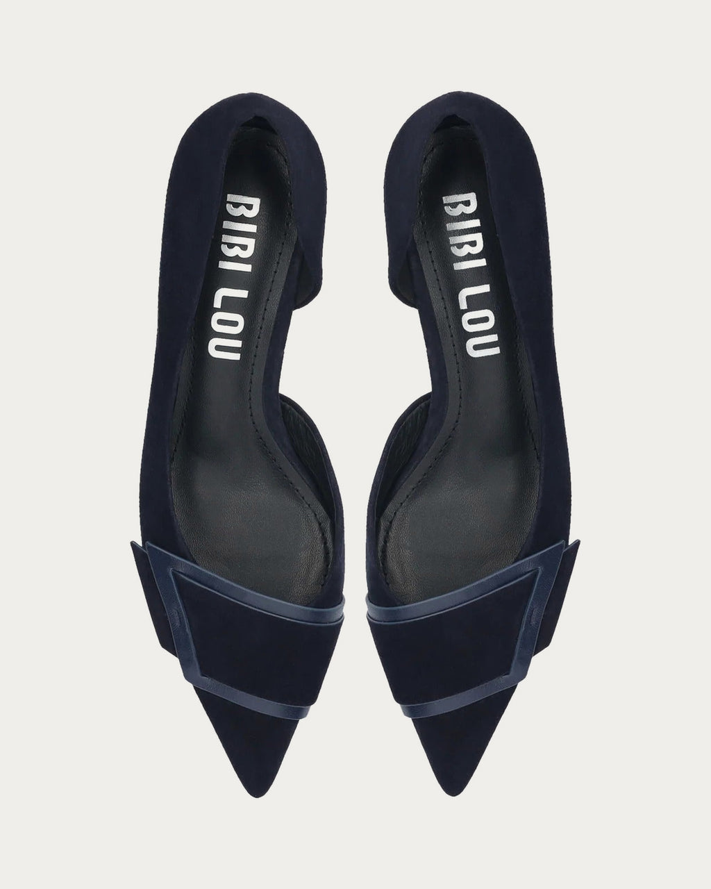 Pair of BiBi Lou Astra navy suede pumps from above