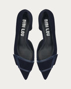 Pair of BiBi Lou Astra navy suede pumps from above
