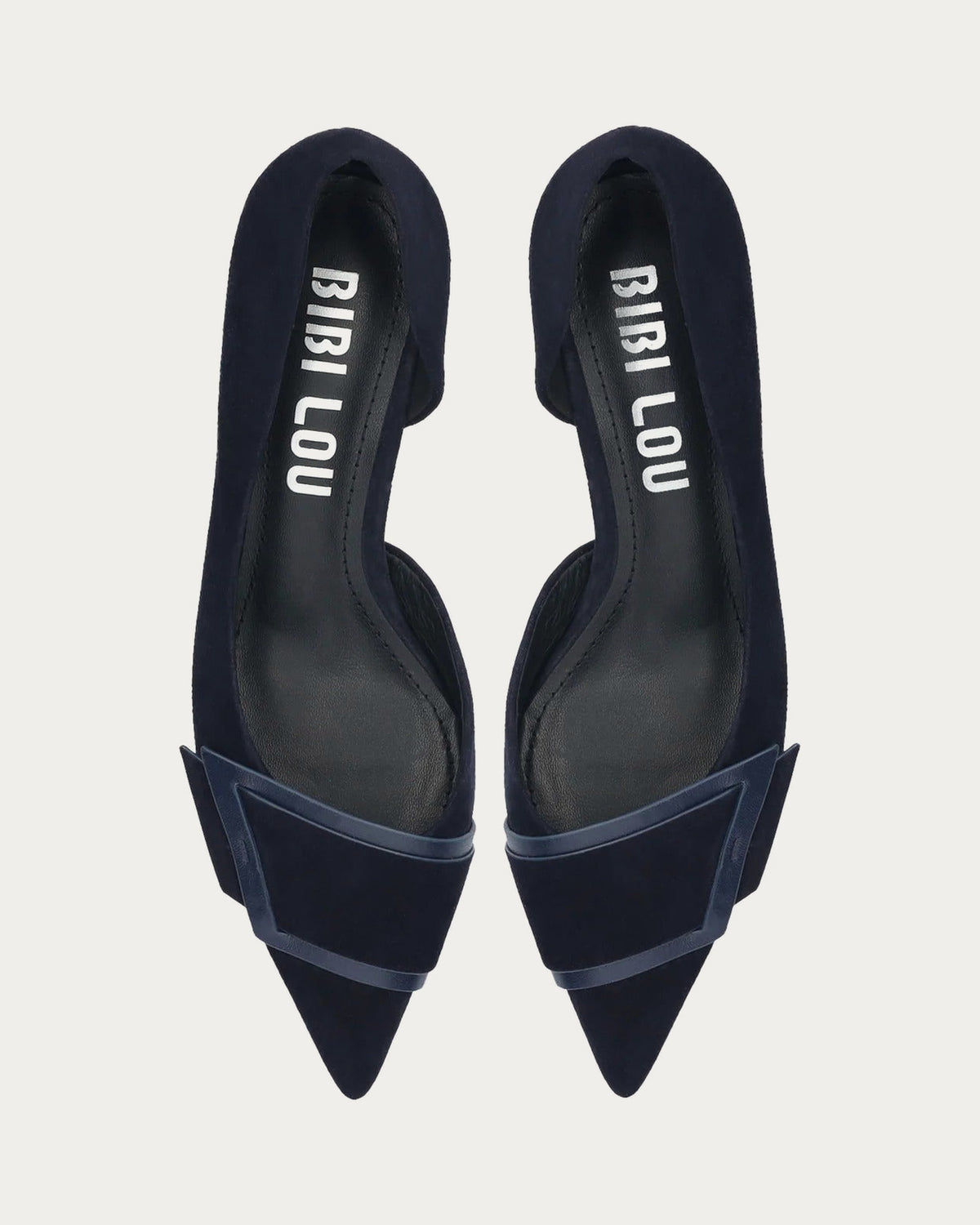 Pair of BiBi Lou Astra navy suede pumps from above